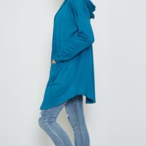 Blue Long Sleeve Open Front Hooded Cardigan - Picture 4 of 4